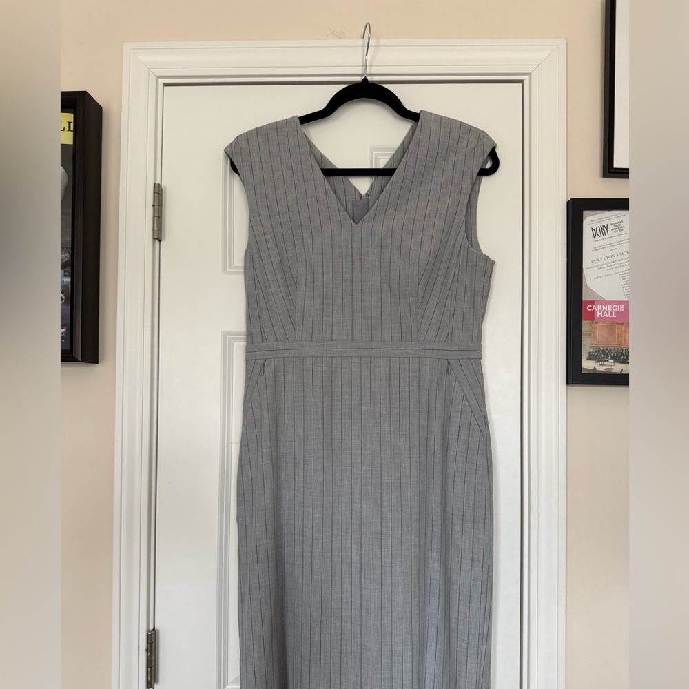 Ann Taylor Light Gray Pinstripe Midi Dress - Picture 2 of 5